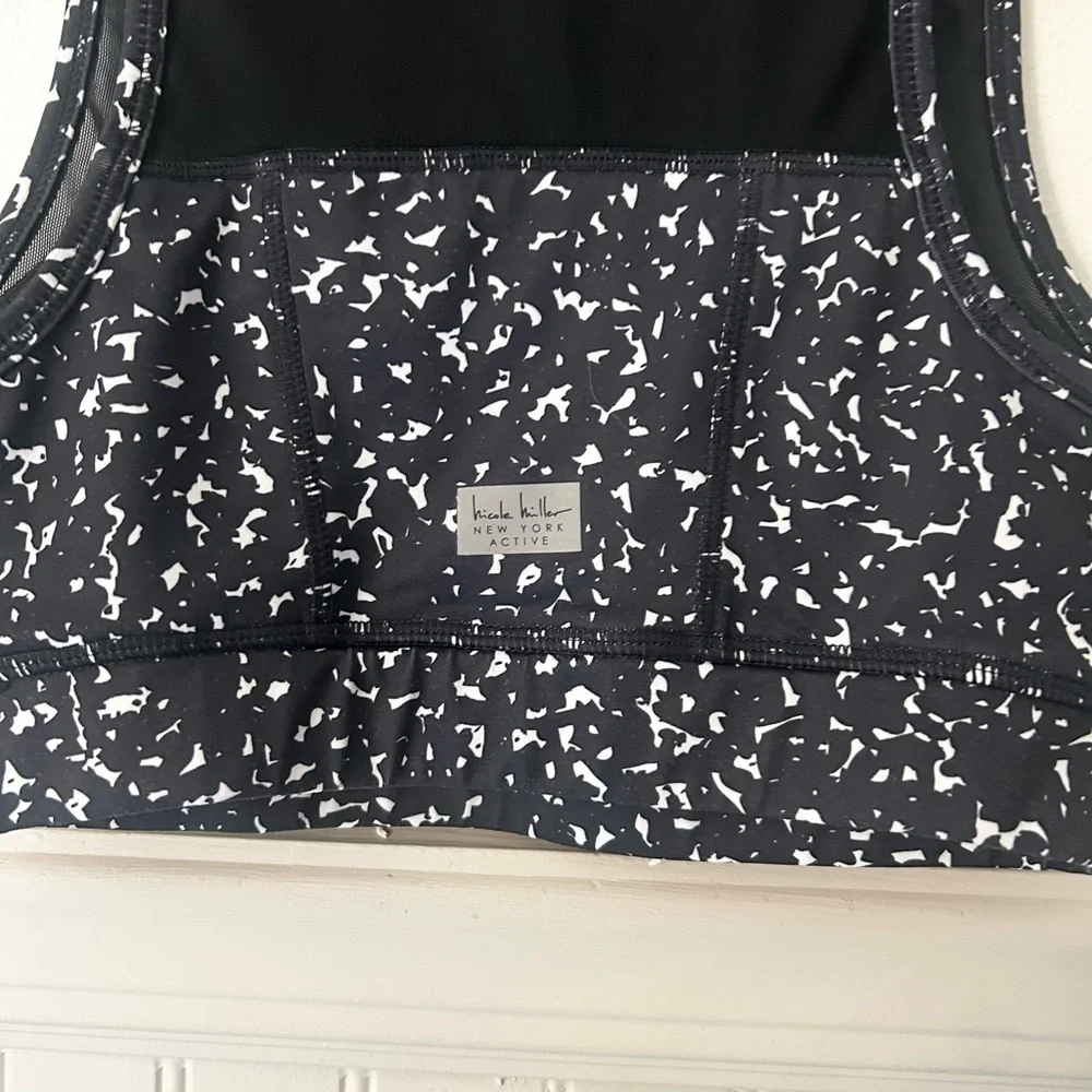 Nicole Miller Small Black White Speckled Mesh Padded Sports Bra